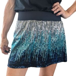 Free People Ombre Sequin Mini Skirt Blue Silver Party M